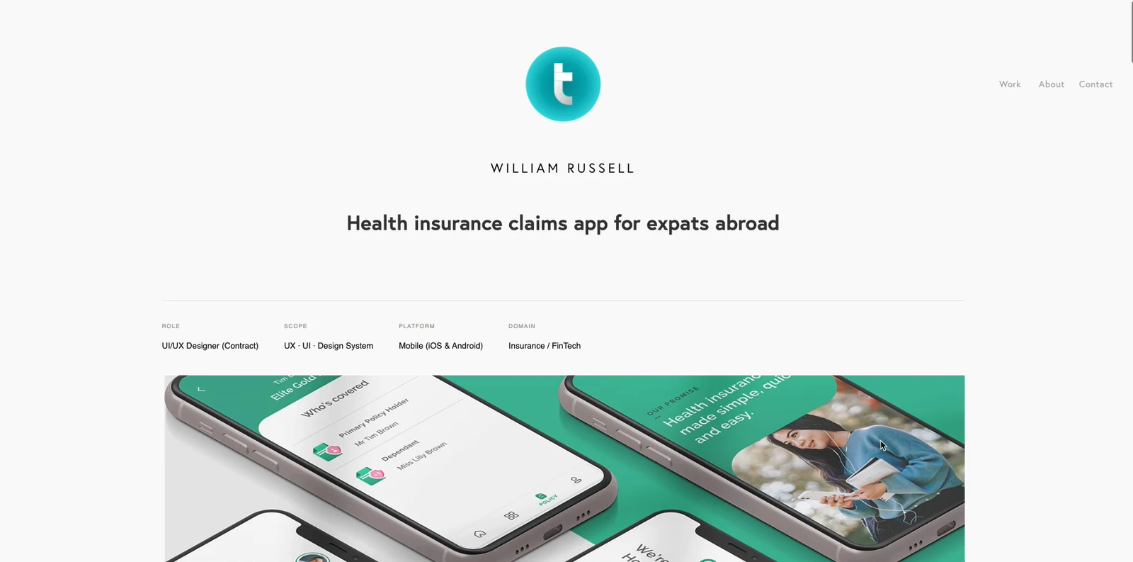 The original William Russell case study page: a centred title above a grid of phone mockups